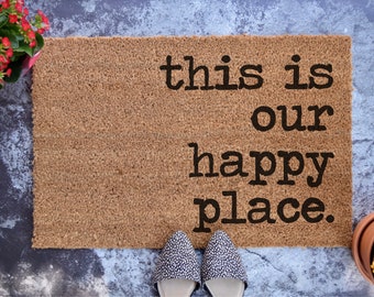 This is our happy place - Custom Doormat - Personalized Doormat - Wedding Gift - Housewarming Gift - Front Doormat
