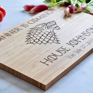 Dinner Is Coming Custom Stark Engraved Cutting Board Personalized Wedding Engagement Gift Anniversary image 2