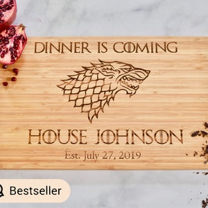 Dinner Is Coming Custom Stark Engraved Cutting Board Personalized Wedding Engagement Gift Anniversary image 1