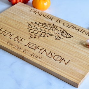 Dinner Is Coming Custom Stark Engraved Cutting Board Personalized Wedding Engagement Gift Anniversary image 4