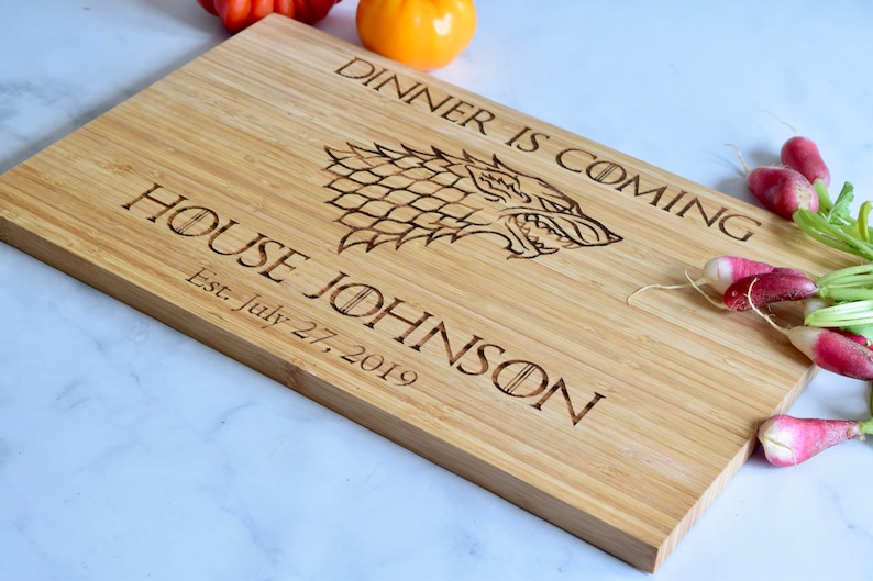 Dinner Is Coming Custom Stark Engraved Cutting Board Personalized Wedding Engagement Gift Anniversary image 4