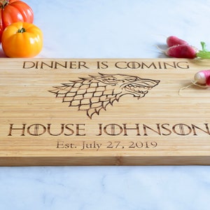 Dinner Is Coming Custom Stark Engraved Cutting Board Personalized Wedding Engagement Gift Anniversary image 3