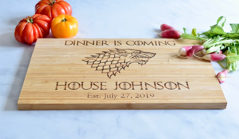 Dinner Is Coming Custom Stark Engraved Cutting Board Personalized Wedding Engagement Gift Anniversary image 3