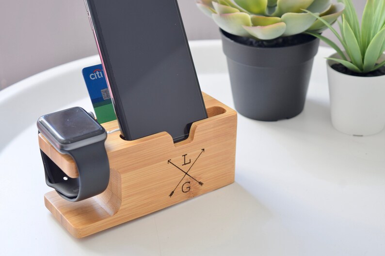 Bamboo Docking Station- Wooden Docking Station- Personalized Gifts- Apple Watch Charging Station- Phone Night Stand 