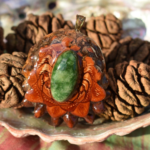 Green Moss Agate Pinecone Pendant