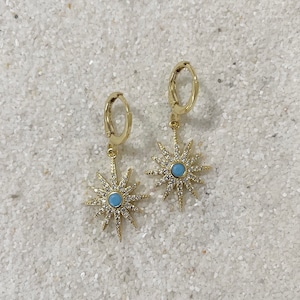 North Star earrings. Star Earrings. Turquoise Earrings. Huggie Earrings. Gold Filled earrings. Star jewelry. Gold Filled Jewelry.
