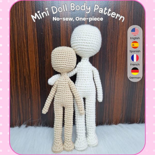 Modello per il corpo di una bambola all'uncinetto - Mini tutorial per amigurumi senza cuciture (schema PDF)