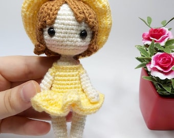 Little Crochet Doll Pattern, Mini Doll Pattern, DIY Amigurumi Doll, Chibi Summer Girl