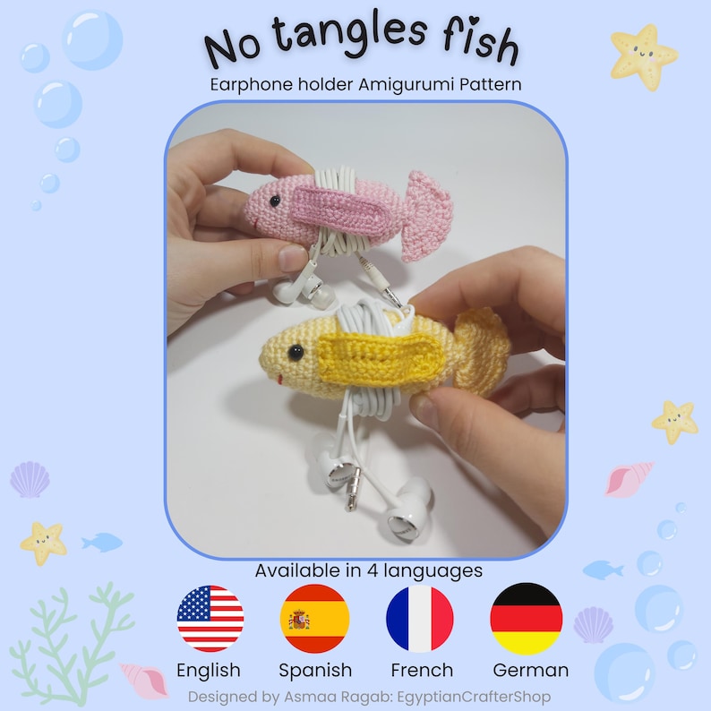 Amigurumi Fish Pattern, Earphone Holder, Crochet Fish, Cord Organizer image 1