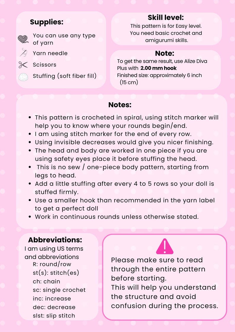 Crochet Doll Body Pattern – Mini No-Sew Amigurumi Tutorial (PDF Pattern) image 2