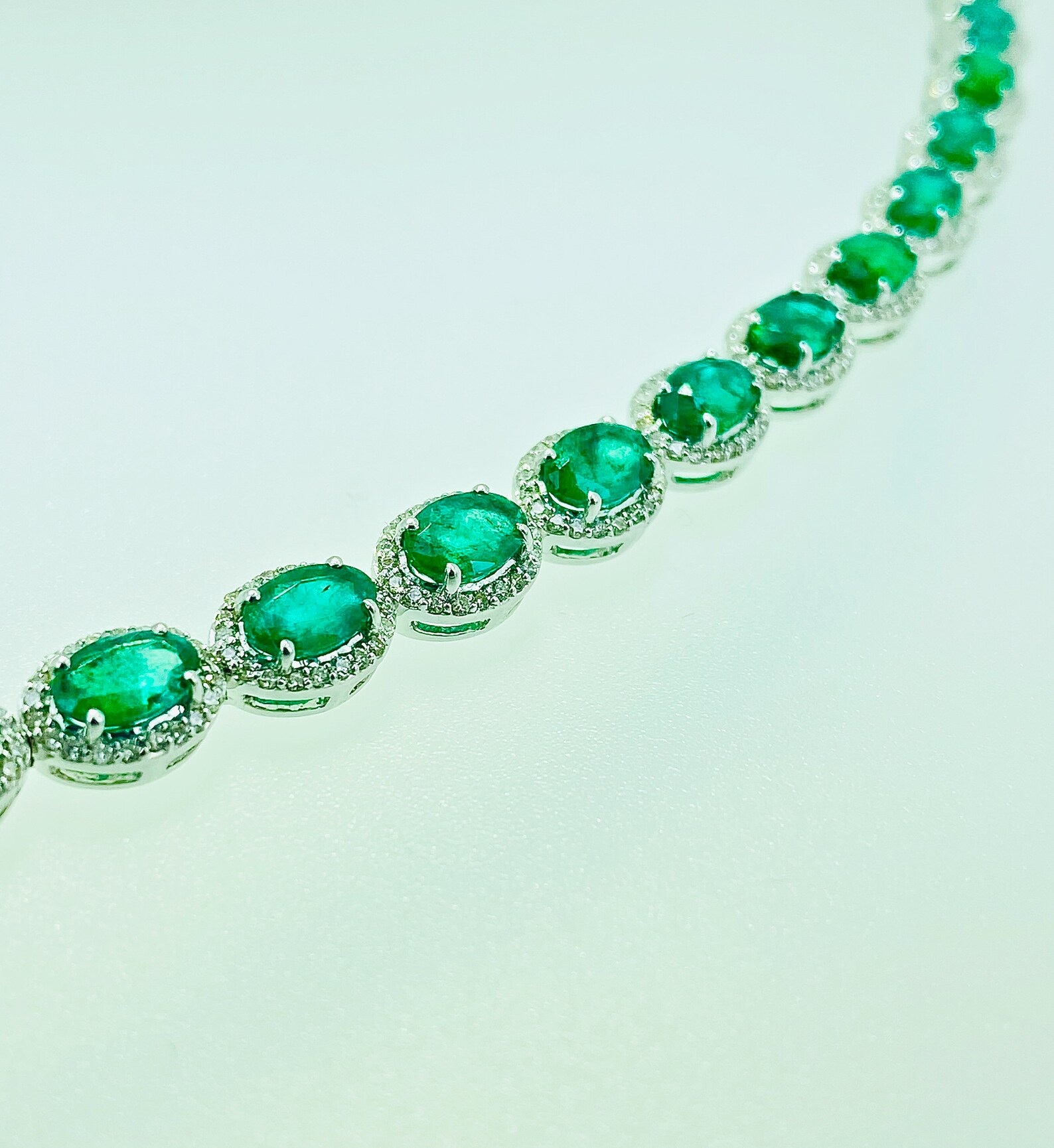 14k Emerald and Diamond Bracelet / 14k Solid White Gold / | Etsy