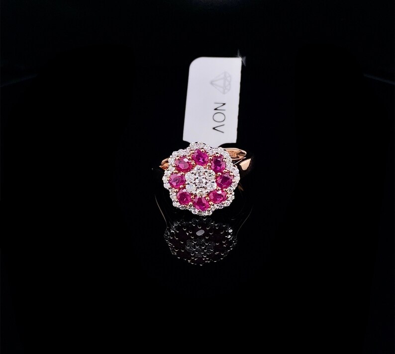 Nippon regular agency Ruby Diamond Ring 14k Solid Rapid rise Gold Flower Rose J