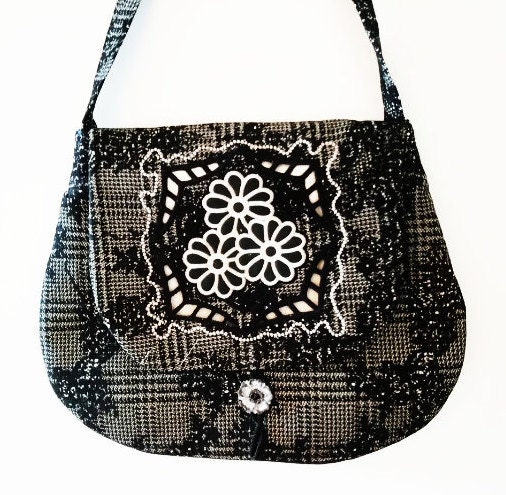 Sac A Main Brode Pour Femme En Tissu Retro Prince De Galles Etsy