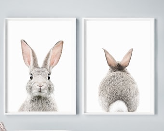 Bunny Art Prints, Printed and Shipped, Set of two Posters, Rabbit Art, Modern Farmhouse Nursery Decor, Peekaboo Animal Print Set