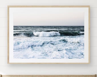 Ocean Waves Wall Art, One Piece Landscape Coastal Photography Print, Framed or Unframed, Statement Art for Gifting, Sea Prints, Dark Blue