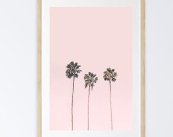 Pink Tropical Palm Tree Print, California Palms Wall Art, Beach decor, Coastal Cowgirl cottage, Modern coastal , Framed Unframed