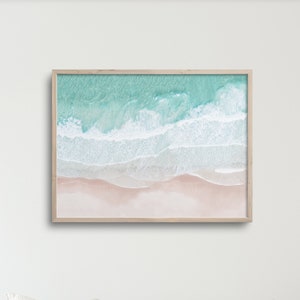 Aerial Ocean Beach UNFRAMED Print,  Wall Art, Modern beach prints, Aerial Beach, Beige and teal, hawaii art prints, surf decor