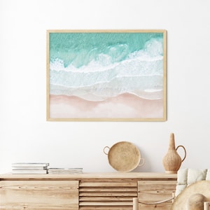 FRAMED Aerial Landscape Ocean, Bird's View Ocean, Modern Beach Wall Art