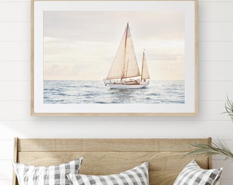 Oeuvre d'art encadrée de voilier | Art mural nautique pour maison au bord du lac ou chalet de plage | Décoration côtière pour les amoureux de l'océan | Décoration de maison rustique maritime