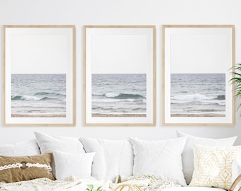 Ocean Wall Art Set of Three Fine Art Photography Sea prints, Triptych Wall Art Sea,  Neutral Beach Wall Art, Framed Ocean Prints, Unframed