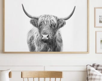 Highland Cow Wall Art Rustic Farmhouse Decor, Fall Highland Cattle Printable, Cottagecore Country Animal Print, Earthy Autumn Wall Art