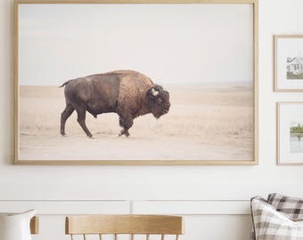 Framed Bison Giclée Print Wall Art - Rustic Southwest Decor, Matted Western Buffalo Artwork, Ready to Hang, Earthy Country Style, Ranch Art