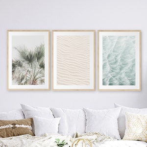 Neutral Beach Print Set Of 3 Ocean Prints, Home Decor Wall Art, Sage Green Prints, Boho Coastal Art, Three set Posters, FRAMED or UNFRAMED
