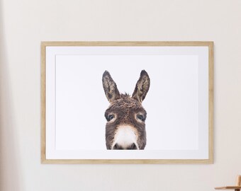 Peeking Donkey FRAMED Wall Art, Farmhouse Decor, Hey Donkey Print, Country House, Shabby Chic, Children Room Decor
