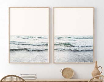Minimalist Ocean Prints Set, Beach Wall Art, Set of two Unframed Art Prints
