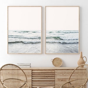 Minimalist Ocean Prints Set, Beach Wall Art, Set of two Unframed Art Prints