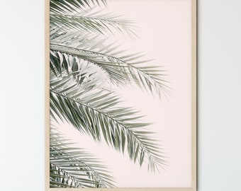 FRAMED Palm Leaf Wall Art, Minimalist Beach Prints, Pastel Decor, Tropical Leaves Prints, Blush Pink Decor