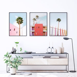 Colourful Set Of Prints, Palm Springs Posters, UNFRAMED ART, Pink Wall Art, California Decor, Mid-Century Architecture