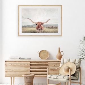 FRAMED Texas Longhorn Cow Print , Unframed & Framed option available. image 2