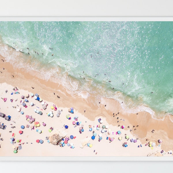 Impression d'art plage pastel, photographie par drone, art mural plage aérienne moderne, impressions colorées de plage