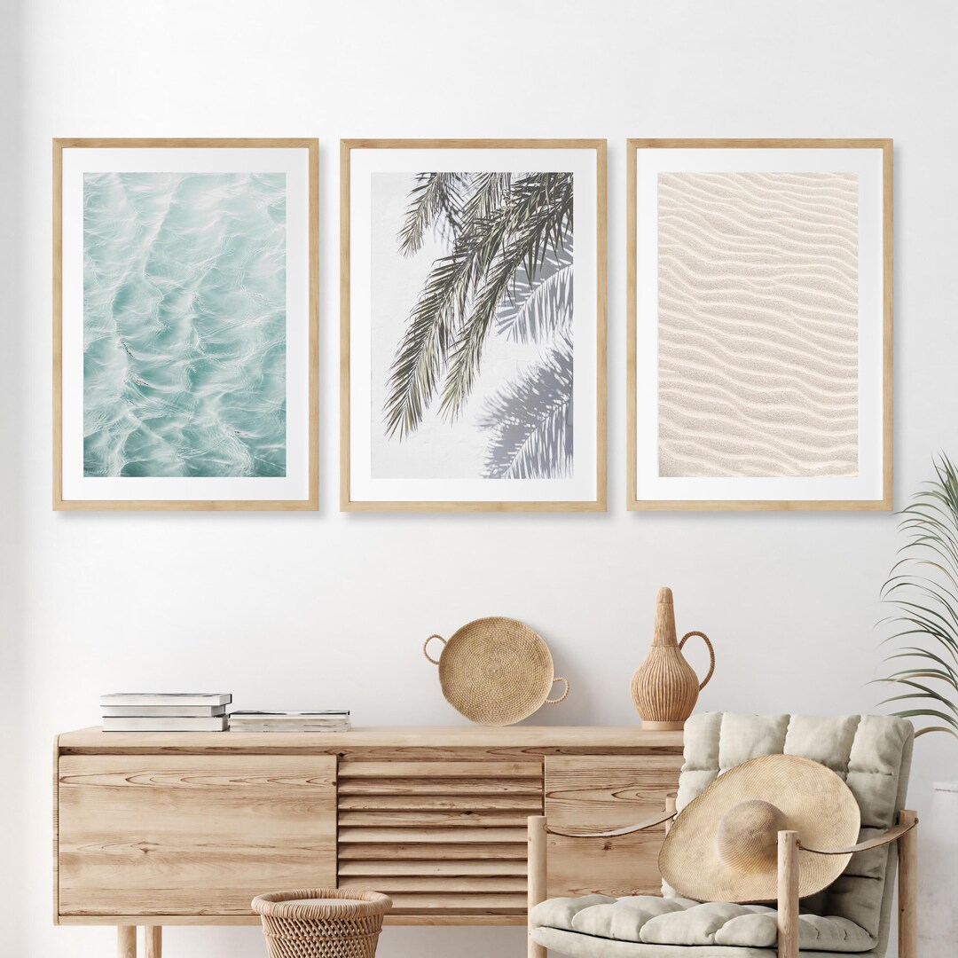 Framed Coastal Wall Art Set of 3 - Neutral Beach Photography Prints ...