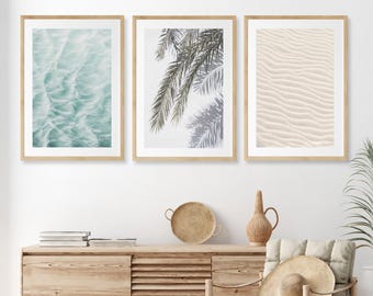 Framed Coastal Wall Art Set of 3 - Neutral Beach Photography Prints, Earthy Ocean Minimalist Decor, Sandy Fine Art Framed Wall Print
