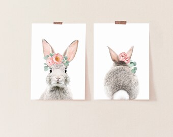 Nursery Bunny prints, Set of Giclee prints, Wall Art, Rabbit prints, Modern Boho Nursery