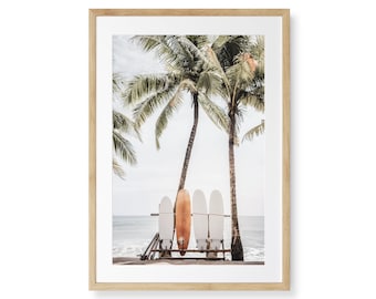 Ingelijste surfmuurkunst, longboard Fine Art fotografieprint, Hawaii Home Decor, klaar om op te hangen lijst