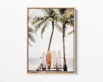 Surfer Coastal Canvas Wall Art, Stretched Canvas , Hawaii Home, Surfboard Wall Art, Beach House Decor,   Print, Gift Wall Art, Big Art