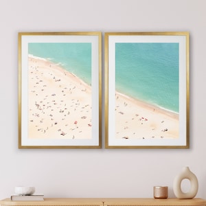 FRAMED Set of Aerial Prints, Aerial Beach Wall Art, Modern Beach Prints
