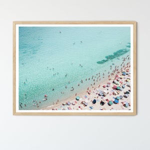 People On The Beach FRAMED Poster, Aerial Photography, Framed Wall Art, Boho Beach Decor