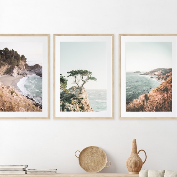Coastal Set of 3 Prints, California Wall Art, Pacific Coast, Modern Photography, Monterey Prints, McWay Falls, Big Sur, Framed or Unframed