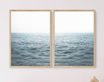 Framed Seascape Art Print Set – Minimalist Coastal Diptych, Unframed Available
