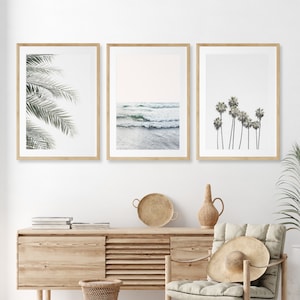 Framed Beach Set, Set of Neutral Beach Prints, Coastal Minimalist, Coastal Boho, Modern Beach Photography, Ocean prints, Palm tree Wall Art