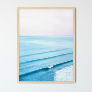 FRAMED Rolling Waves Print, Modern Beach Photography, Blue and pink art