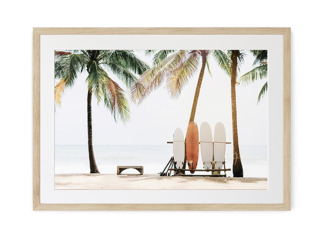 Framed Surfboard Wall Art, Framed Beach Art, Landscape Wall Decor, Surfer Gift, Large Framed