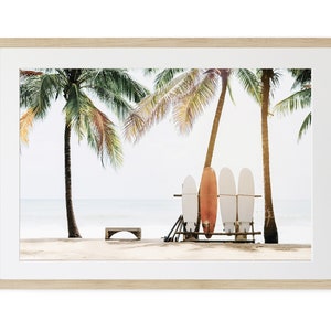 Framed surfboard wall art, Framed Beach Art,  Landscape wall decor, Surfer Gift, Large Framed Wall Art, Hawaii Nursery Decor