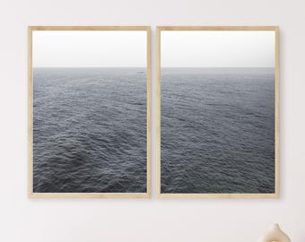 Ocean Diptych Wall Art Set – Coastal Giclée Prints, Matching Set of 2, Framed Minimalist Seascape Artwork for Modern Home Decor