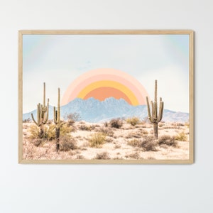 Boho Cactus Wall Art, Modern Cactus Art, Large Wall Art, Arizona Desert Art, Whimsical Art Print, Boho Interiors, Gold Framed Wall Art