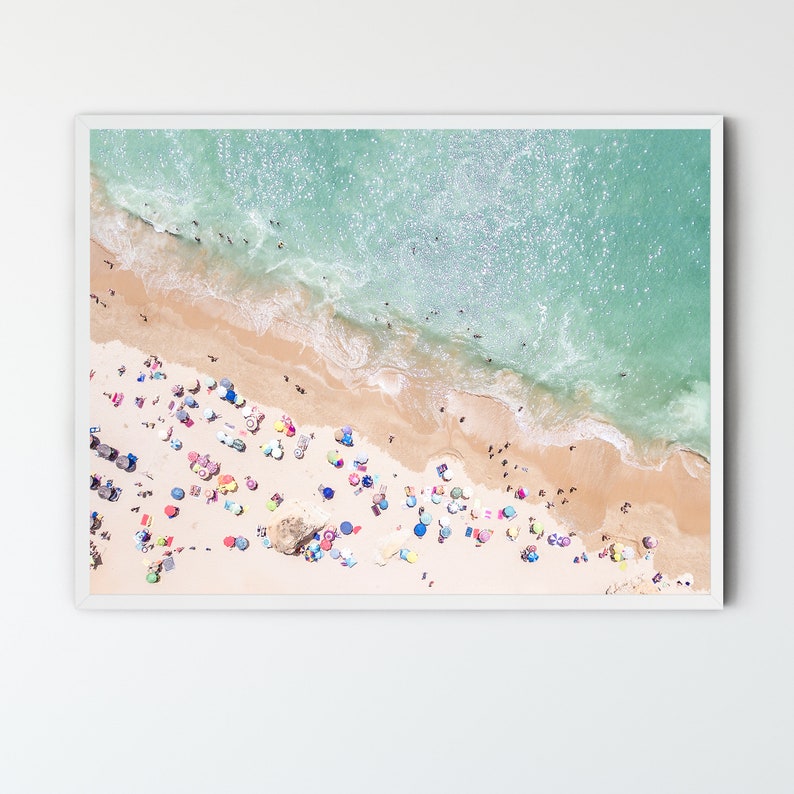 Pastel Beach FRAMED Wall Art, Modern Large Poster, Aerial Beach Photography Framed image 4